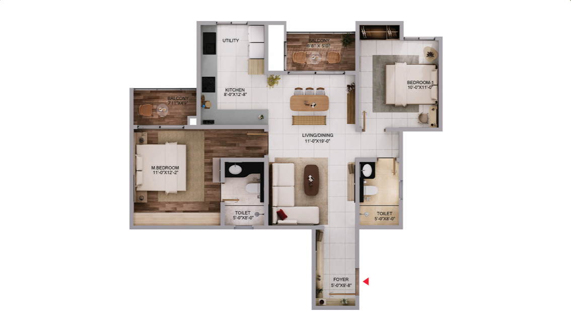 2 BHK Comfort floor plan Purva Northern Lights North Bangalore