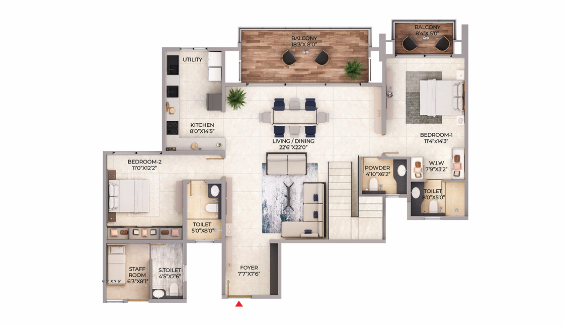 4 BHK Duplex Floor Plan – Purva Northern Lights